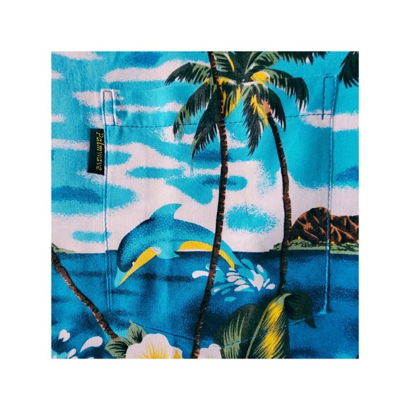 Men's Hawaiian Short-Sleeve Button-Down Shirt Blue Black Red Green Size Large - Picture 4 of 8